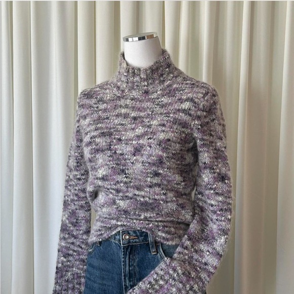 Vtg Y2K Old Navy Mohair Blend Purple Space dye Fuzzy Knit Sweater Mock Neck S - Picture 2 of 8